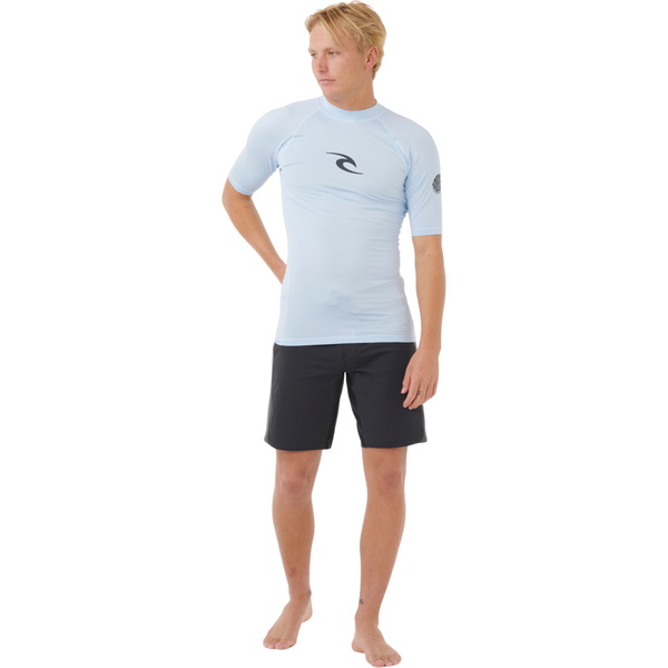 2025 Rip Curl Mens Waves Perf Short Sleeve Rash Vest 16MMRV - Blue Wind